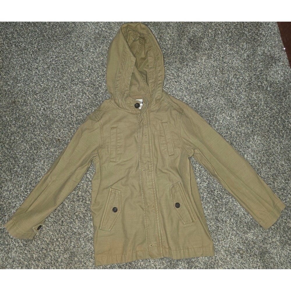 Gymboree Boys Khaki Tan Hooded Field Jacket Utility Cotton Coat Size M 7 8